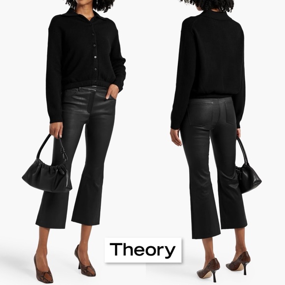 Theory 5 Pocket Flare Pant Jeans in Leather Black Size 0 Ankle Crop Quiet Luxury - Picture 3 of 16